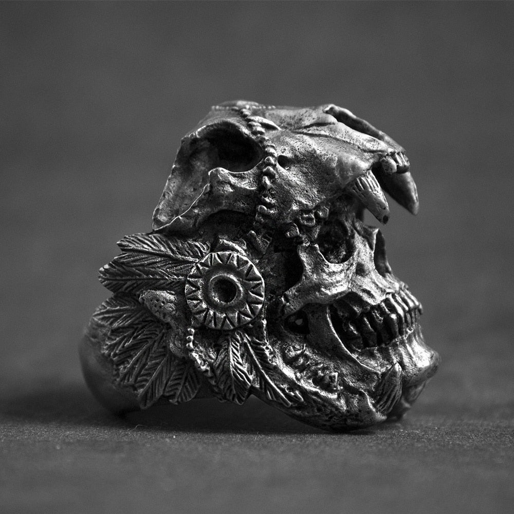 Indian Jaguar Warrior Skull Ring